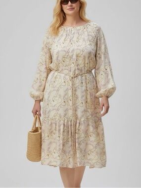 Dainty Jewells Boho Balloon Sleeve Tie Waist Cottagecore Midi Dress Sz 4X